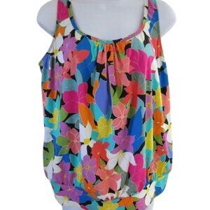 Swim Solutions Tankini Plus Size Shirred Neck Blouson Underwire Sz 16W NWT